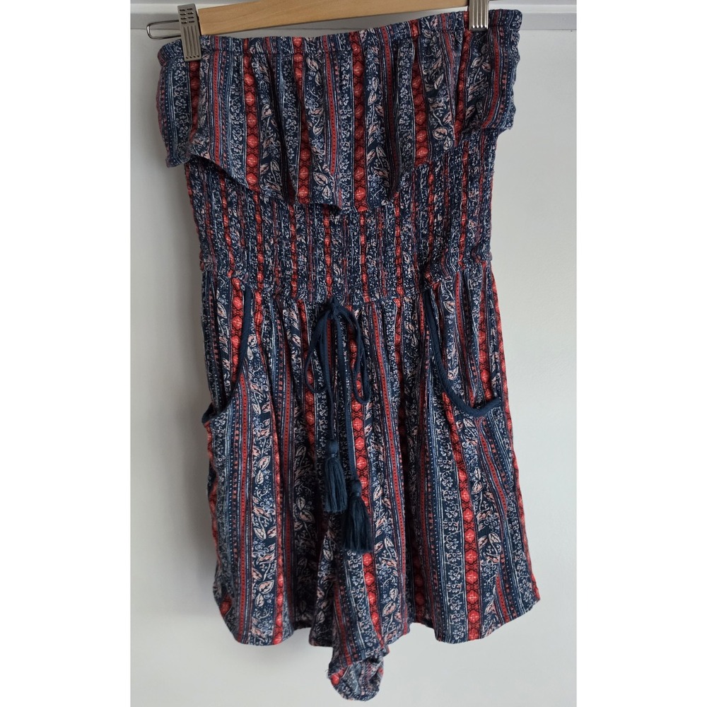 Band of Gypsies Romper XS Striped Blue Red Sleeveless Casual Boho Playsuit